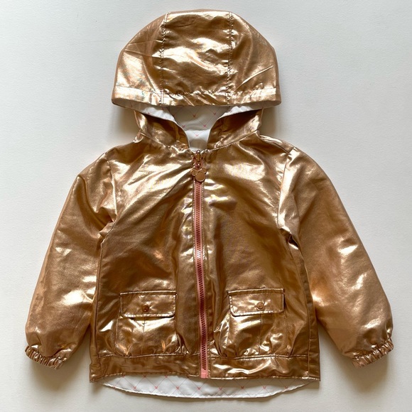 VGUC Disney Minnie Mouse Hooded Reversible Rain Jacket in White and Rose Gold 4 - Picture 1 of 15